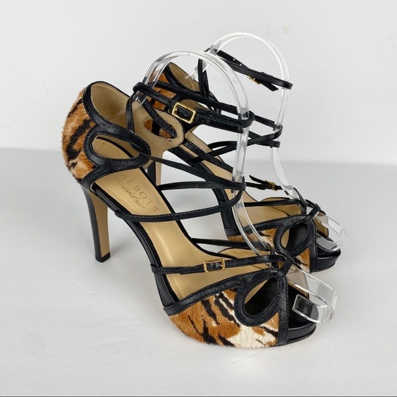 TALBOTS Calf Hair Peep Toe Ankle Strap Stilettos - Picture 2 of 8